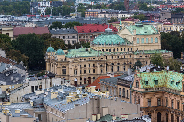 Top view of a historic buildings in the centre of Krakow, Poland.