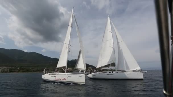 Pelaut berpartisipasi dalam regatta berlayar — Stok Video