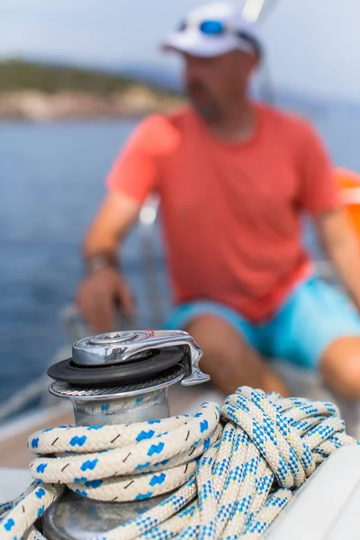 Details of yacht and man in the blur — Stock Photo, Image