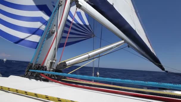 Zeilen in de wind door de golven — Stockvideo