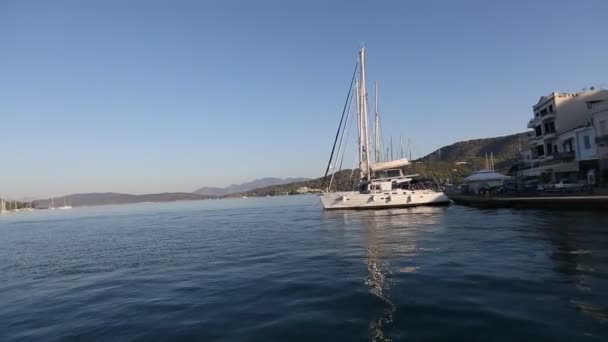 Anchored yachts in harbour — Stock Video