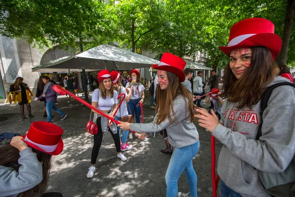 Participantes de Queima Das Fitas Parade — Foto de Stock