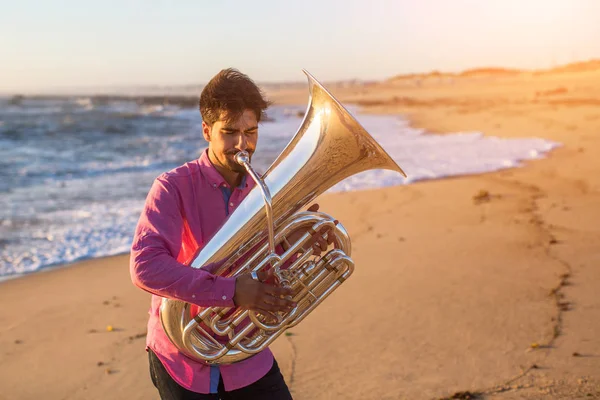 Musiker spielt Tuba — Stockfoto