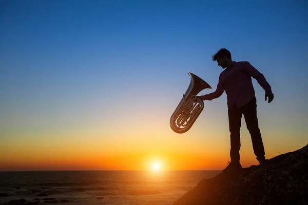 Muzyk z Tuba instrumentu — Zdjęcie stockowe