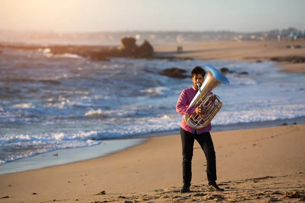 Musiker spelar tuba — Stockfoto