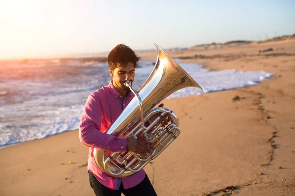 Musiker spielt Tuba — Stockfoto