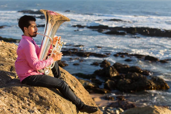 Músico jogar tuba — Fotografia de Stock