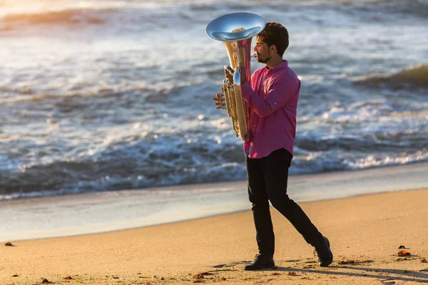Muzyk gra tuba — Zdjęcie stockowe