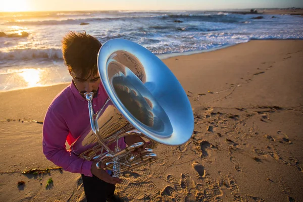 Muzyk gra tuba — Zdjęcie stockowe