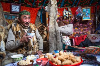 Kazakh family of hunters  clipart