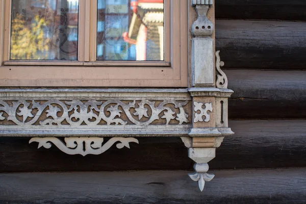 Fragments Carved Wooden Trim Old Houses Tomsk Western Siberia Russia — Stock Photo, Image