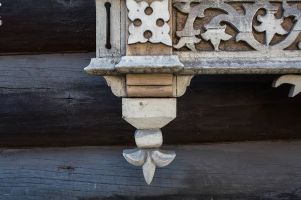 Fragmente Der Geschnitzten Holzverkleidung Alten Häusern Tomsk Westsibirien Russland — Stockfoto