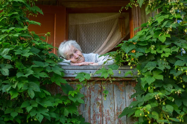 Kadın oturur yeşillikler arasında — Stok fotoğraf