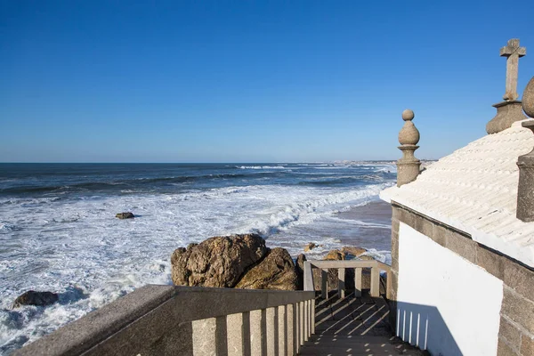 Miramar Beach and chapel Senhor da Pedra — Stock Photo, Image