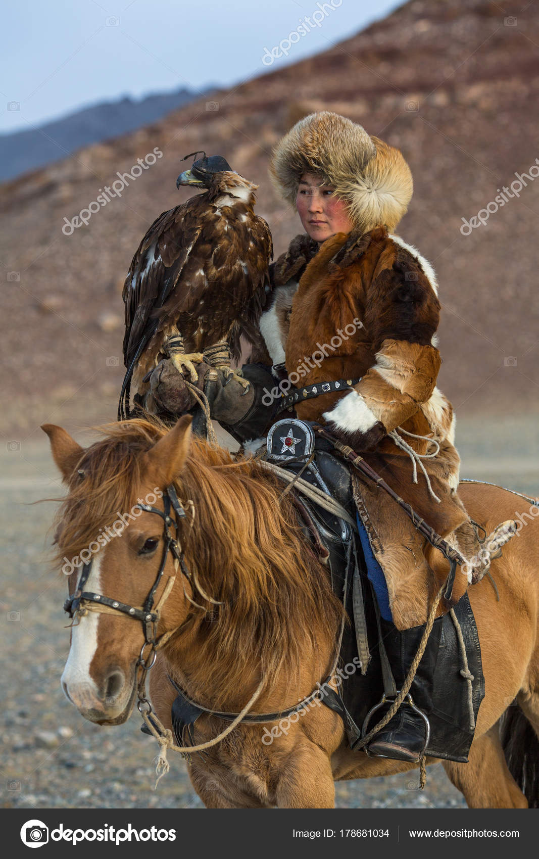 Sagsay Mongolia Sep 2017 Golden Eagle Hunter Teaches Her