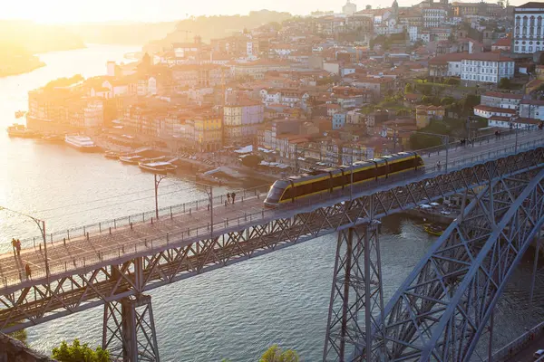 Vogelvlucht Van Dom Luis Brug Douro Ribeira Porto Portugal — Stockfoto