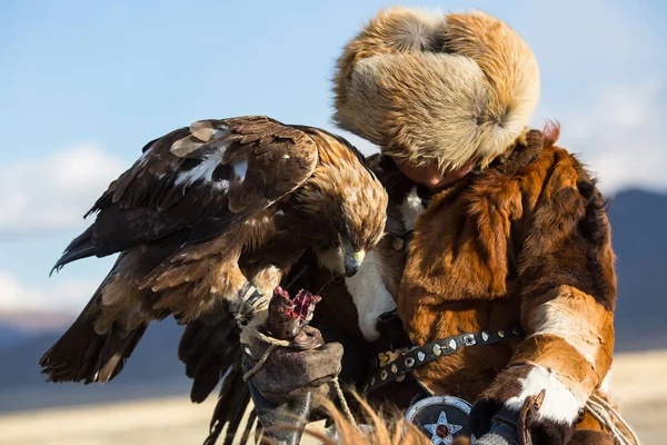 Sagsay Μογγολία Σεπ 2017 Golden Eagle Κυνηγός Ενώ Κυνήγι Στο — Φωτογραφία Αρχείου