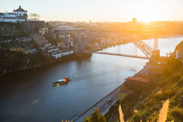 Vue Sur Rivière Douro Pont Dom Luis Soleil Couchant Lors — Photo