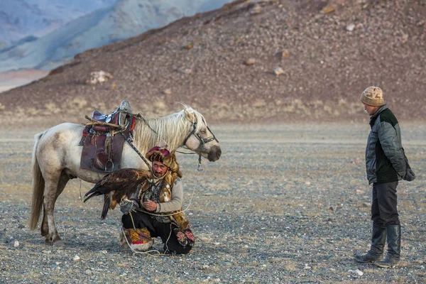 Sagsay Монголії Вересня 2017 Орел Мисливець Під Час Полювання Поряд — стокове фото