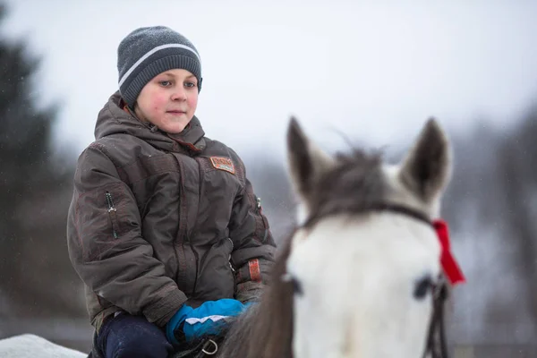 Podporozhye Rusko Jan 2018 Výcvik Dětí Koních Rámci Programu Oživení — Stock fotografie