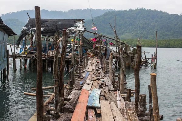 Masse Planches Bois Dans Village Pêcheurs Thaïlandais — Photo