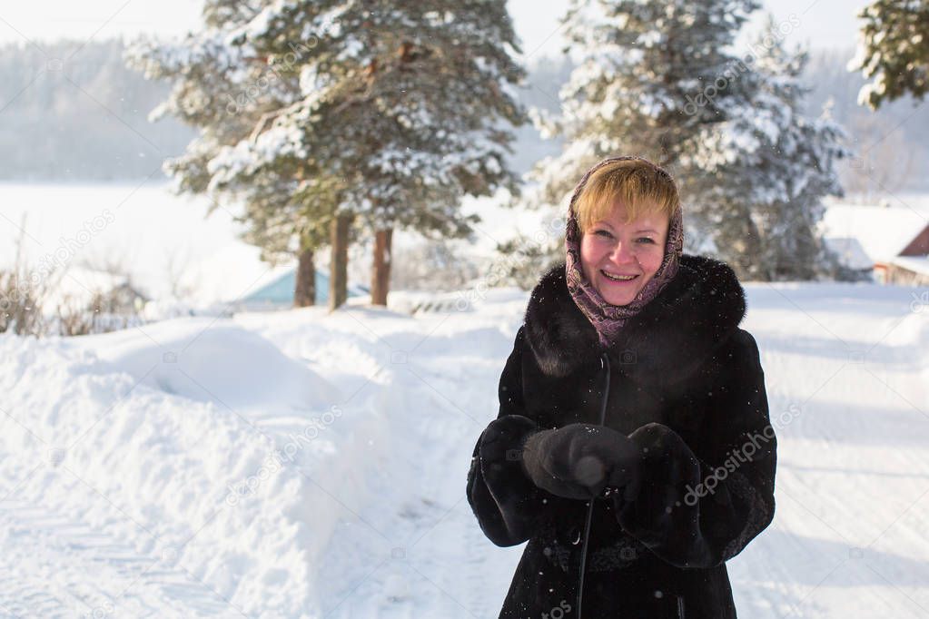 Young russian woman outdoor in the winter.