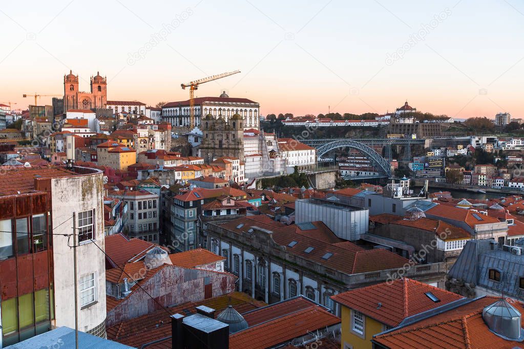 Bird's-eye view old downtown of Porto, Portugal