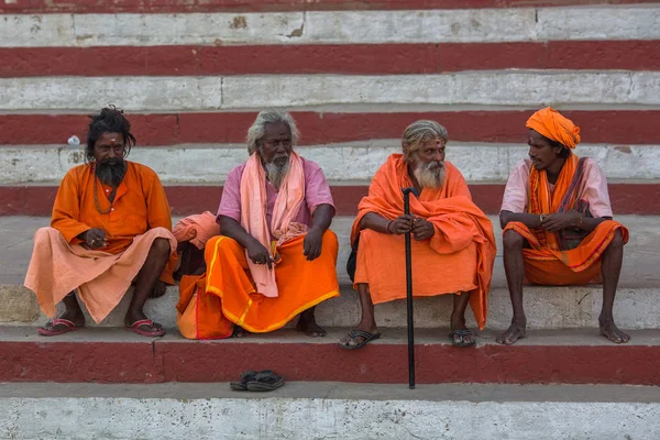 Varanasi India Mar 2018 Group Sadhu Holy Men Ghats Ganga — Stock Photo, Image