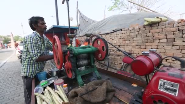 Varanasi Indie Březen 2018 Neznámý Místní Prodejce Šťávy Cukrové Třtiny — Stock video