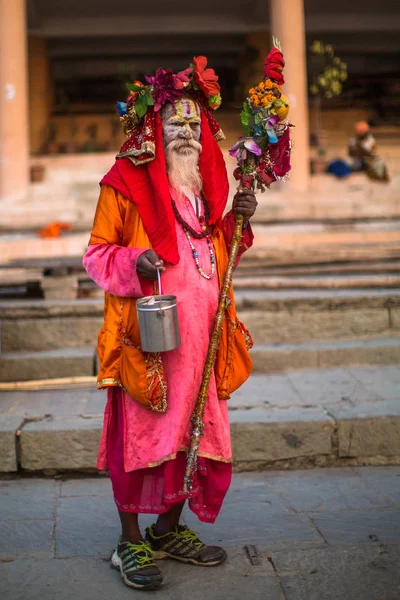 Varanasi India Mar 2018 Sadhu Baba Holy Man Ghats Ganges — Stock Photo, Image