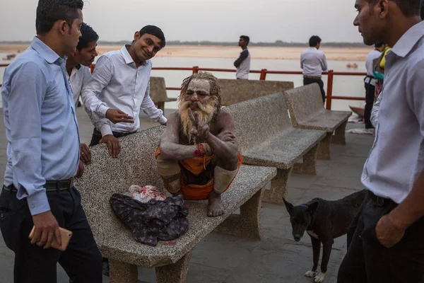 Varanasi Indie Mar 2018 Sadhu Lub Baba Święty Człowiek Ghaty — Zdjęcie stockowe