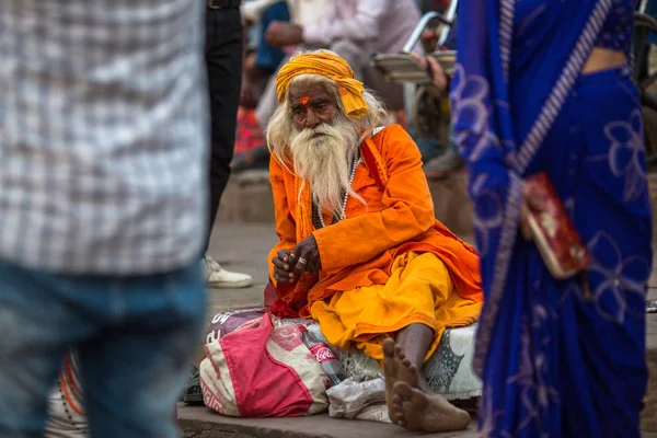 Varanasi Indien März 2018 Sadhu Oder Baba Heiliger Mann Auf — Stockfoto