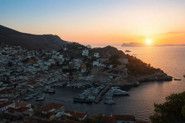 Hydra Island Vid Solnedgången Egeiska Havet Grekland — Stockfoto