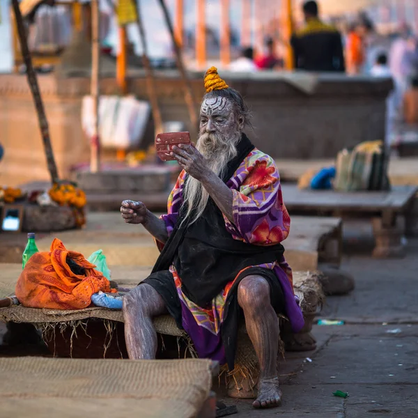 Varanasi India Marzo 2018 Sadhu Baba Hombre Santo Los Ghats — Foto de Stock