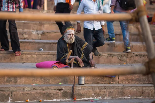 Varanasi Indien März 2018 Sadhu Oder Baba Heiliger Mann Auf — Stockfoto