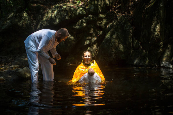 KOH CHANG, THAILAND - MAR 10, 2018: During Christian sacrament of spiritual birth - Baptism. There are currently 10 Orthodox parishes in Thailand, Orthodoxy is practiced by 0.002% of population.