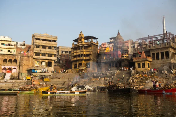 Varanasi India Mar 2018 Vista Desde Barco Que Desliza Través —  Fotos de Stock