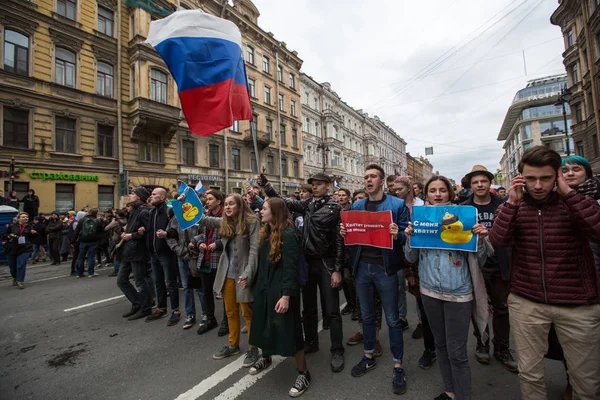 Petersburg Rusko Května 2018 Příznivci Opozice Něvský Prospekt Během Protestů — Stock fotografie