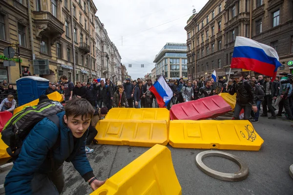 Petersburg Rússia Maio 2018 Apoiantes Oposição Perspectiva Nevsky Durante Uma — Fotografia de Stock