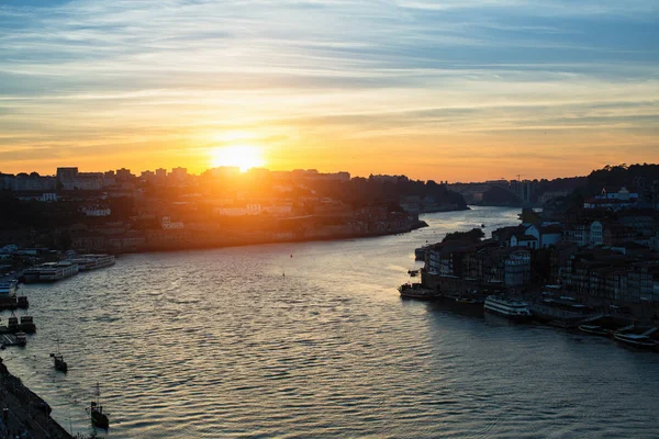 Crepúsculo Sobre Rio Douro Porto Portugal — Fotografia de Stock