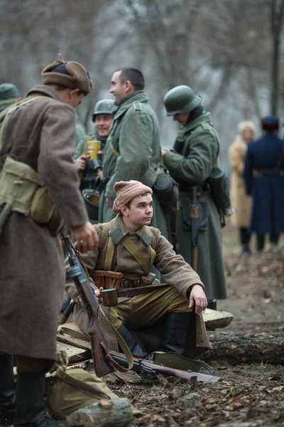 Voronezh Rusia Nov 2019 Participantes Reconstrucción Histórico Militar Dedicados Acción — Foto de Stock