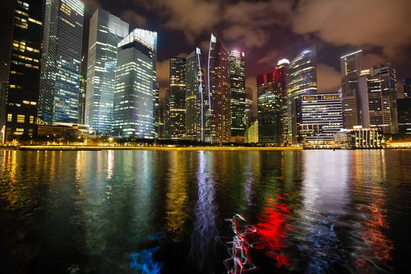 Vista Notturna Del Quartiere Finanziario Marina Bay Singapore — Foto Stock