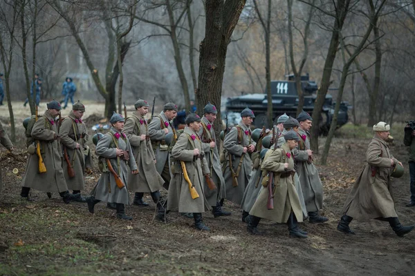 Woroneż Rosja Listopada 2019 Uczestnicy Wojskowo Historycznej Odbudowy Poświęconej Akcji — Zdjęcie stockowe