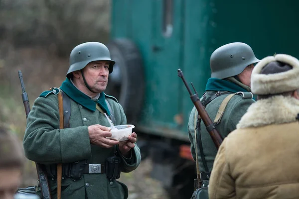 Voronezh Rusia Nov 2019 Participantes Reconstrucción Histórico Militar Dedicados Acción — Foto de Stock