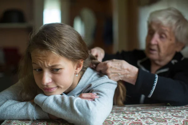 Granny Braids Hair Upset Teenage Girl — Stock Photo, Image