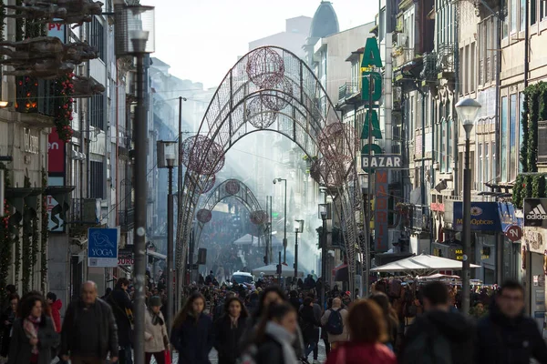 Porto Portekiz Aralık 2019 Şehir Merkezindeki Santa Catarina Caddesinin Manzarası — Stok fotoğraf