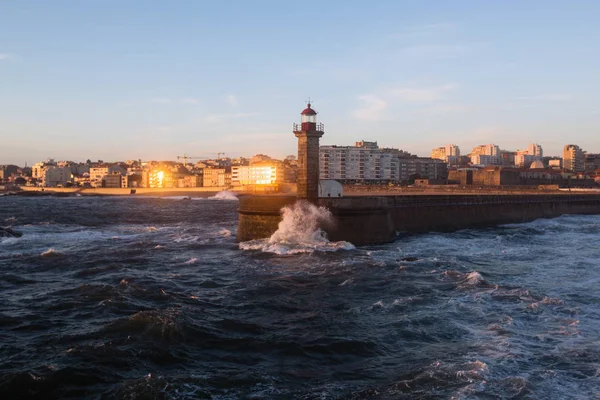 Spectacular Cold Sunset Ocean Lighthouse — Stock Photo, Image