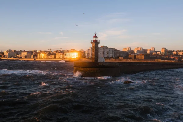 Geweldige Zonsondergang Aan Atlantische Kust Porto Portugal — Stockfoto
