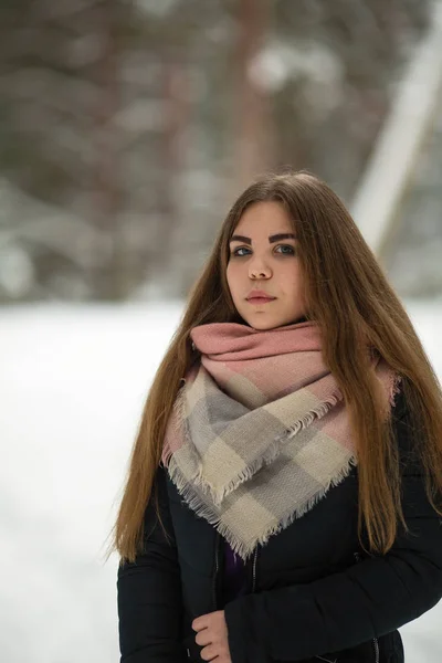 Portret Rosyjskiej Dziewczyny Wiosce Zimą — Zdjęcie stockowe