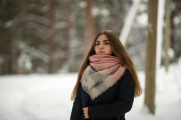 Portré Egy Tini Orosz Lány Szabadban Faluban Télen — Stock Fotó